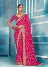 Pink Weightless Bandhani Print Saree-JHMR2008